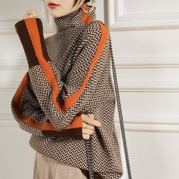 Contrast Striped High Neck Sweater