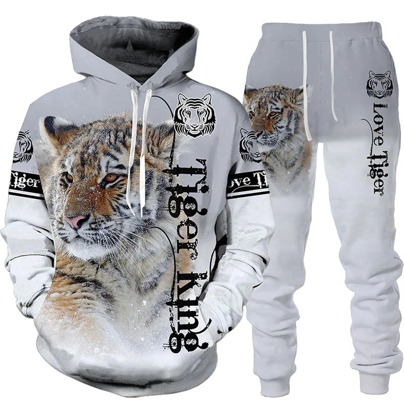 3D Tiger Print Hoodie & Jogger Set