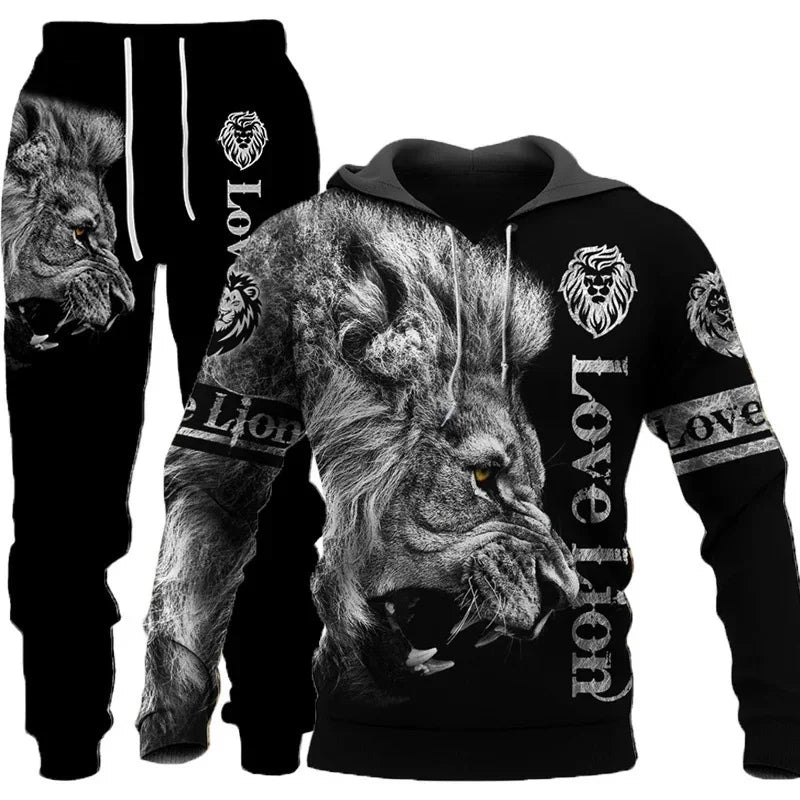 3D Tiger Print Hoodie & Jogger Set