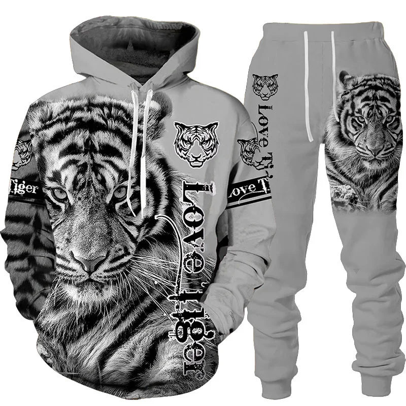 3D Tiger Print Hoodie & Jogger Set