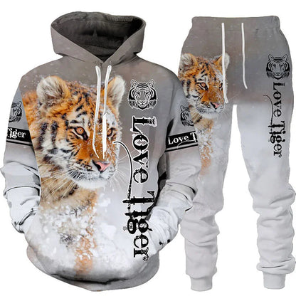 3D Tiger Print Hoodie & Jogger Set