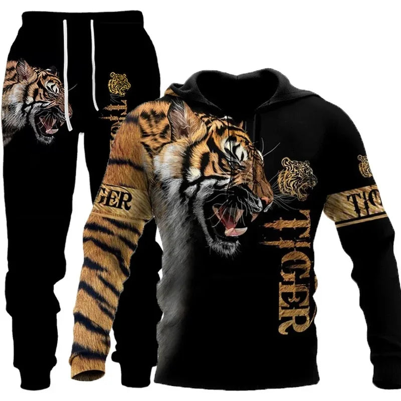 3D Tiger Print Hoodie & Jogger Set