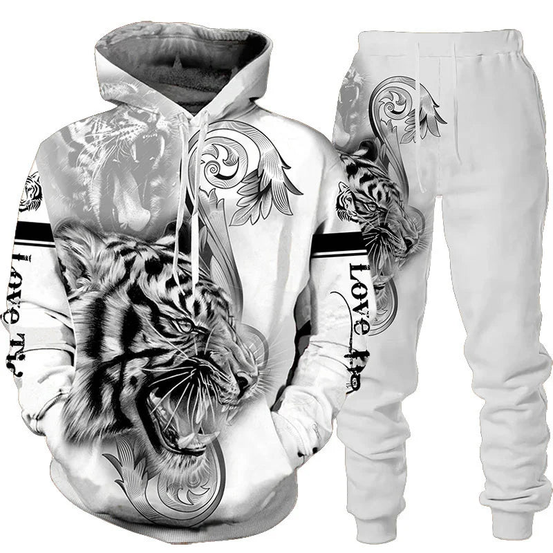 3D Tiger Print Hoodie & Jogger Set